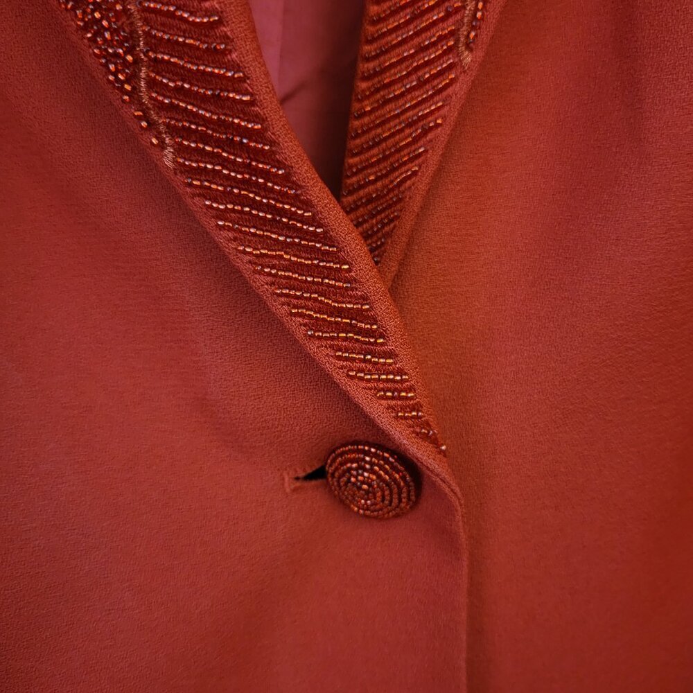 John Meyer Norwich 2 pc red suit blazer skirt 16 beaded retro chic career regal - Picture 9 of 14